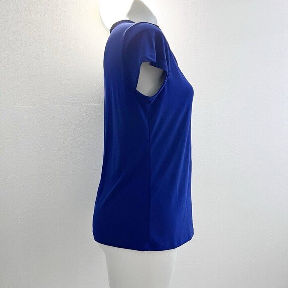 Kasper Cowl Neck Blouse Top Short Sleeve Royal Blue Stretch MEDIUM NEW - Picture 3 of 10